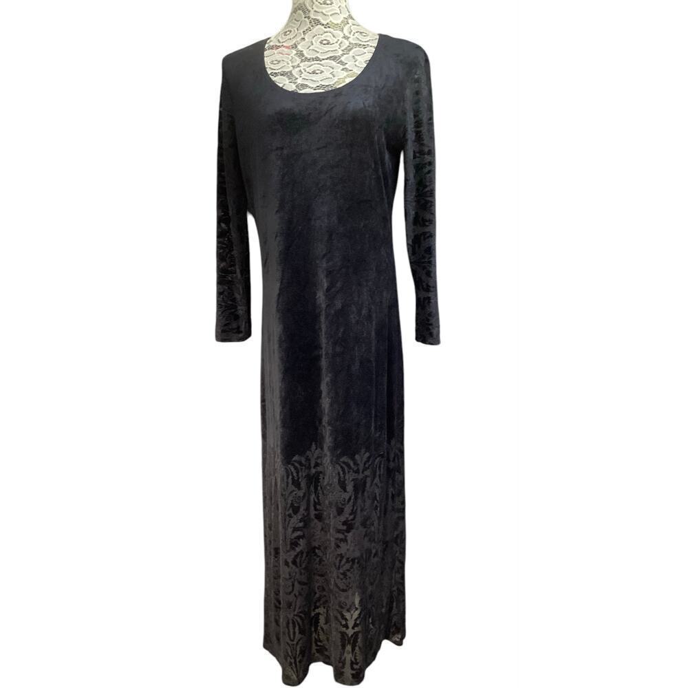 Vntg Carole Little maxi velvet dress,burnout velvet pattern at the hem